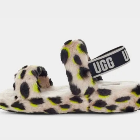 UGG Fluff Oh Yeah Slide Slippers Sandals Cheetah Leopard Print new - Picture 7 of 10